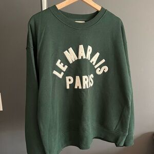 H&M Dark Green Crewneck Sweatshirt with White 'Le Marais Paris' Print